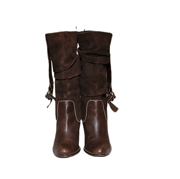 Vintage Women Suede Brown Pull On Boots With Buckle Detail By Nine West Size 10M - Picture 3 of 10